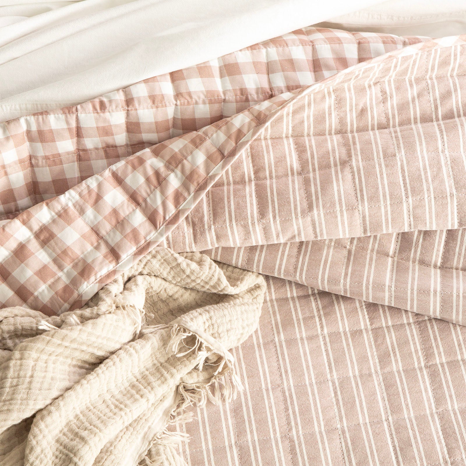 Renee Taylor Alison Yarn Dyed Cotton Reversible Quilted Coverlet Set Q/K - 260 x 240+PC Clay