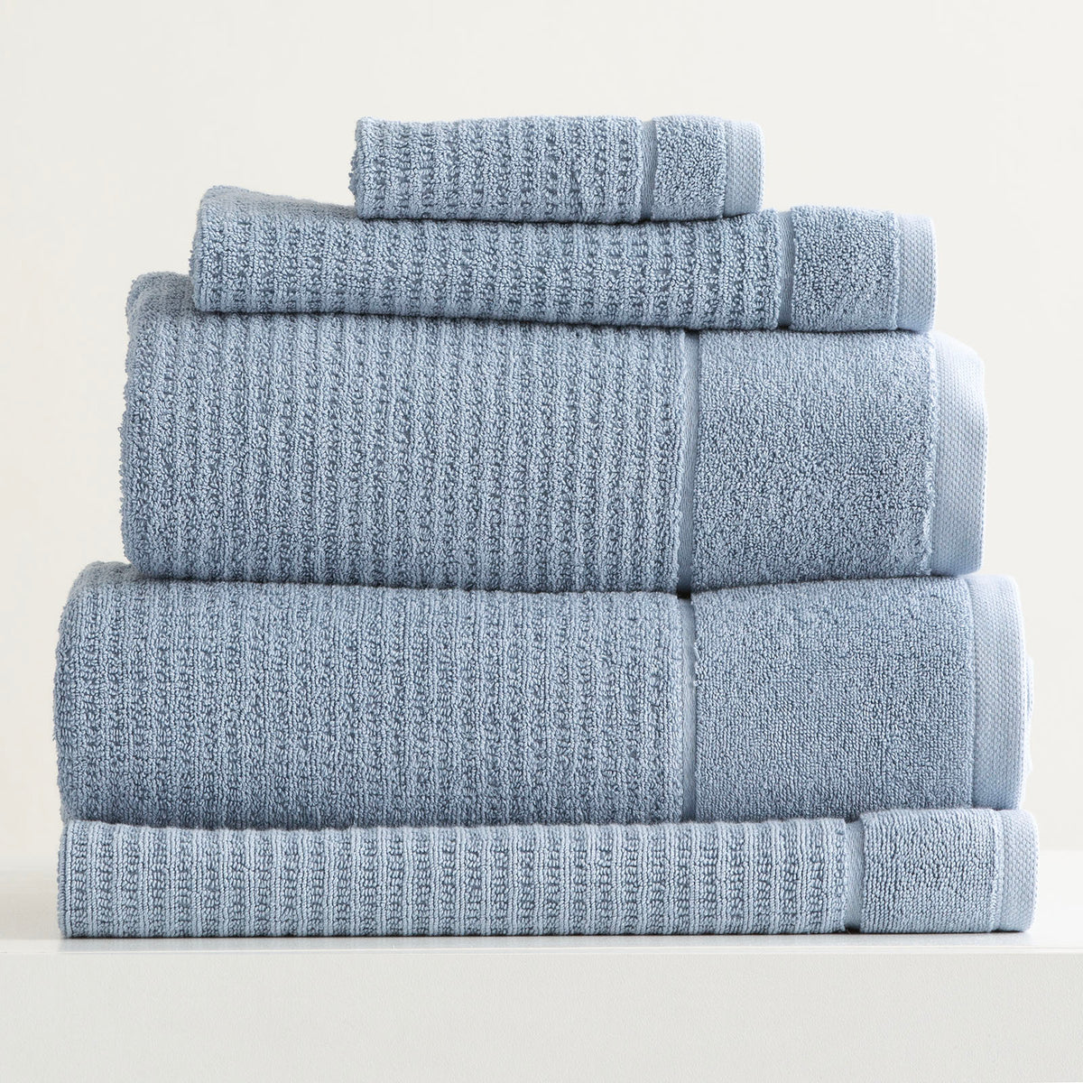 Renee Taylor Cambridge 650 GSM Textured Towel Set — 5 Piece - Blue Mirage