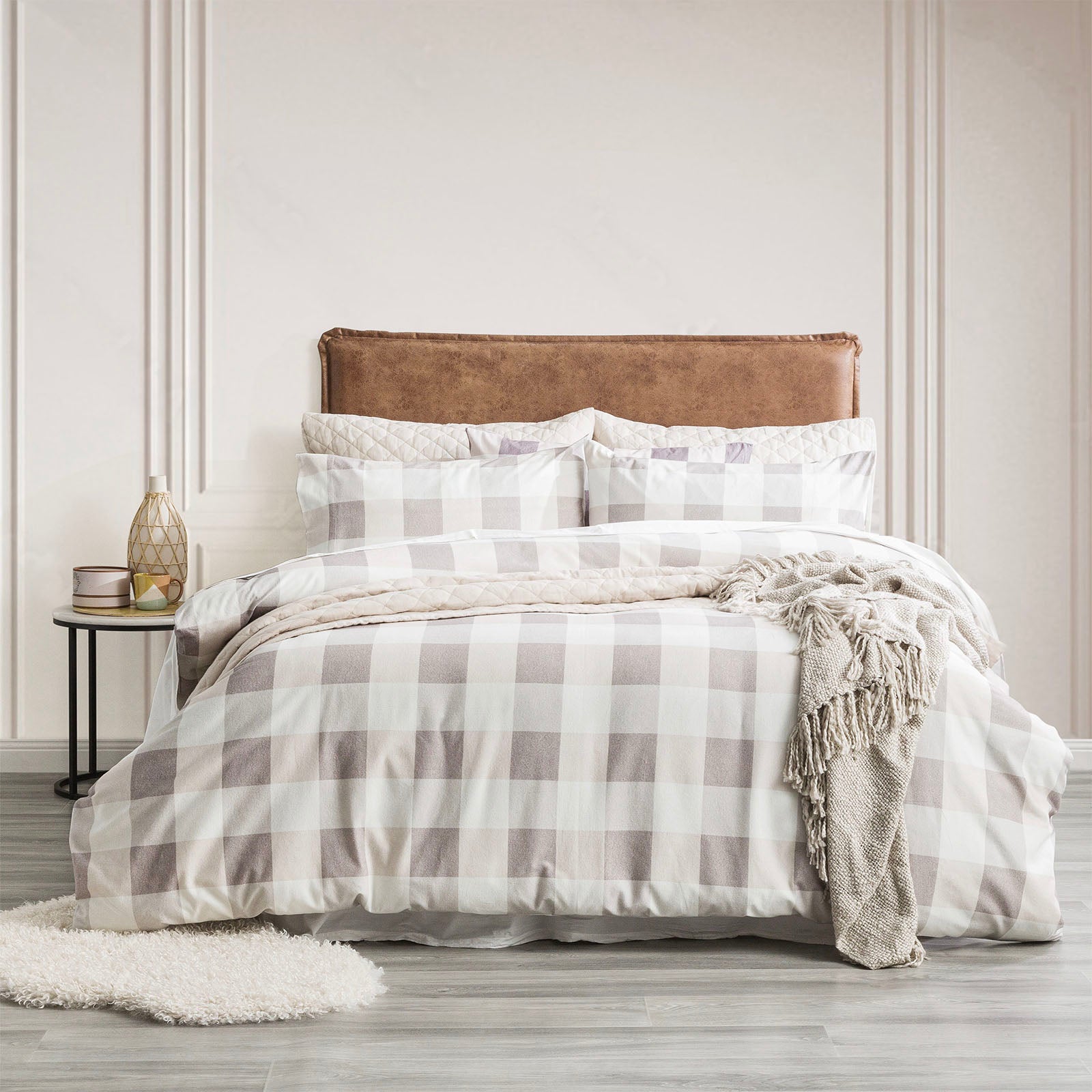Park Avenue 175 GSM Egyptian Cotton Flannelette Quilt Cover Set Queen Buffalo Checks