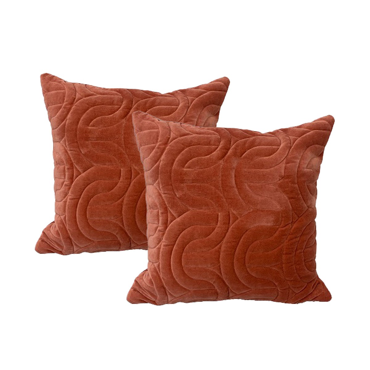 Roma Brick cotton velvet embroidered cushion twin pack - Feather Filled