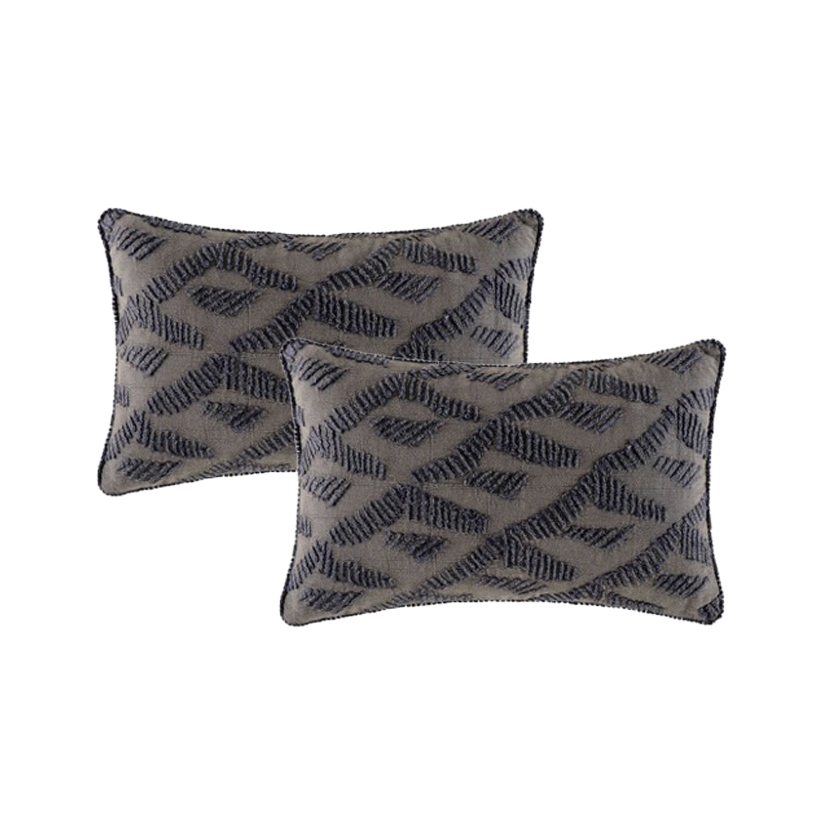 Cloud Linen Cotton Embroidered Cushion 33 x 55 Cms Feather Filled Lulu Grey -Twin Pack