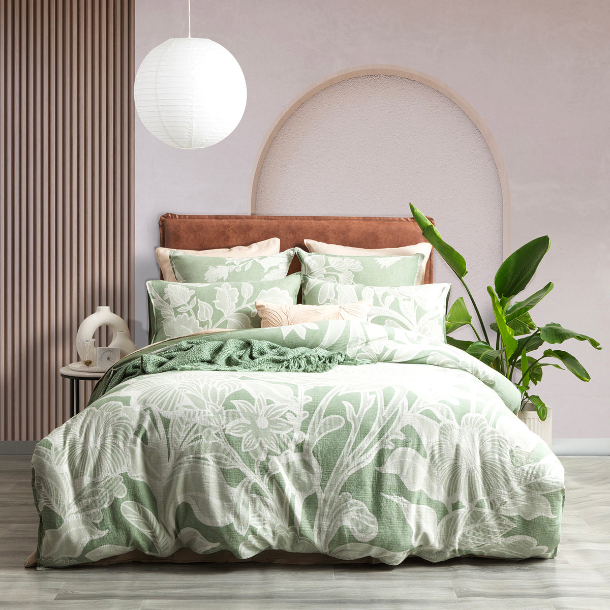 Renee Taylor Bentley Cotton Jacquard Quilt Cover Set - Double - Sage Green
