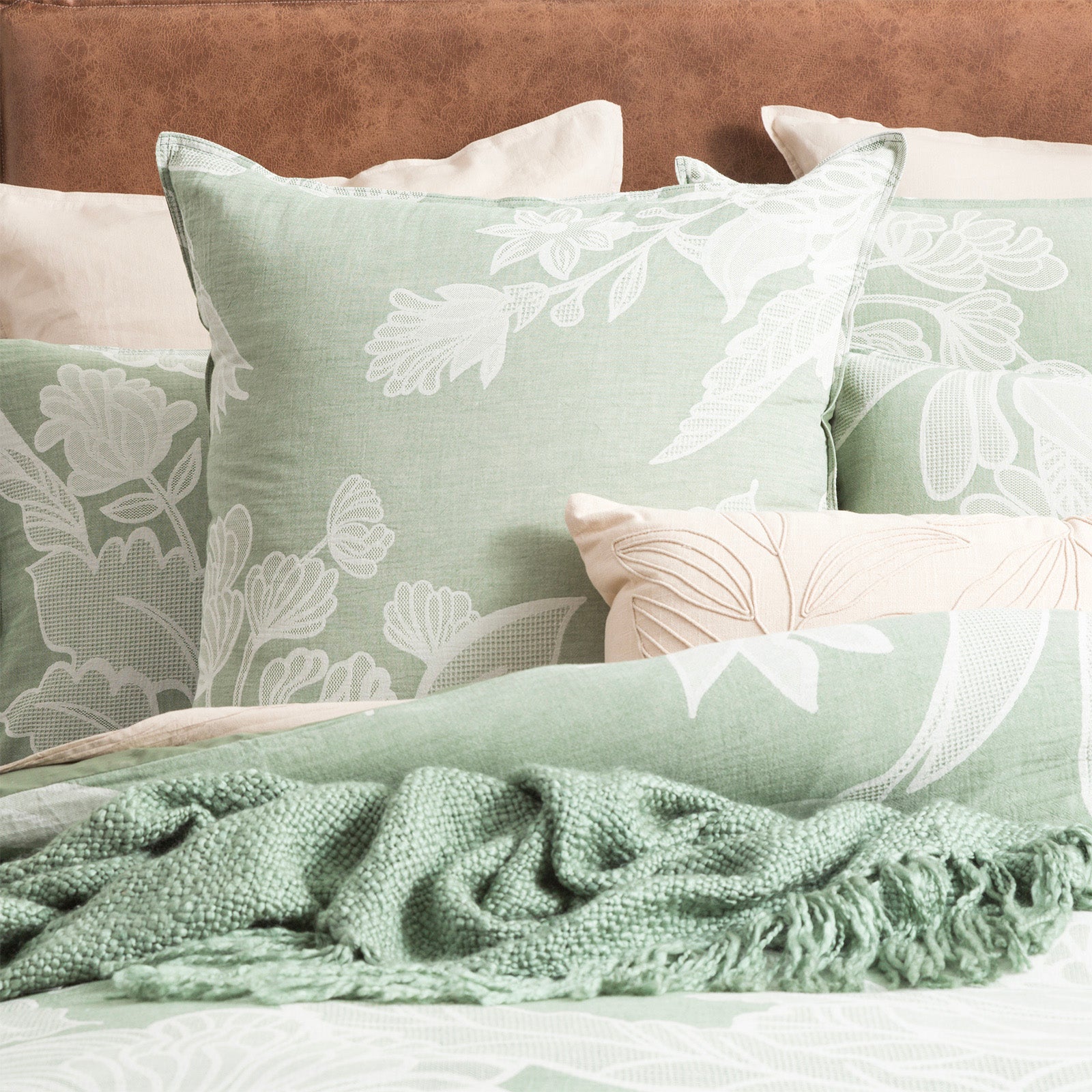 Renee Taylor Bentley Cotton Jacquard Quilt cover set Euro P/C Sage Green