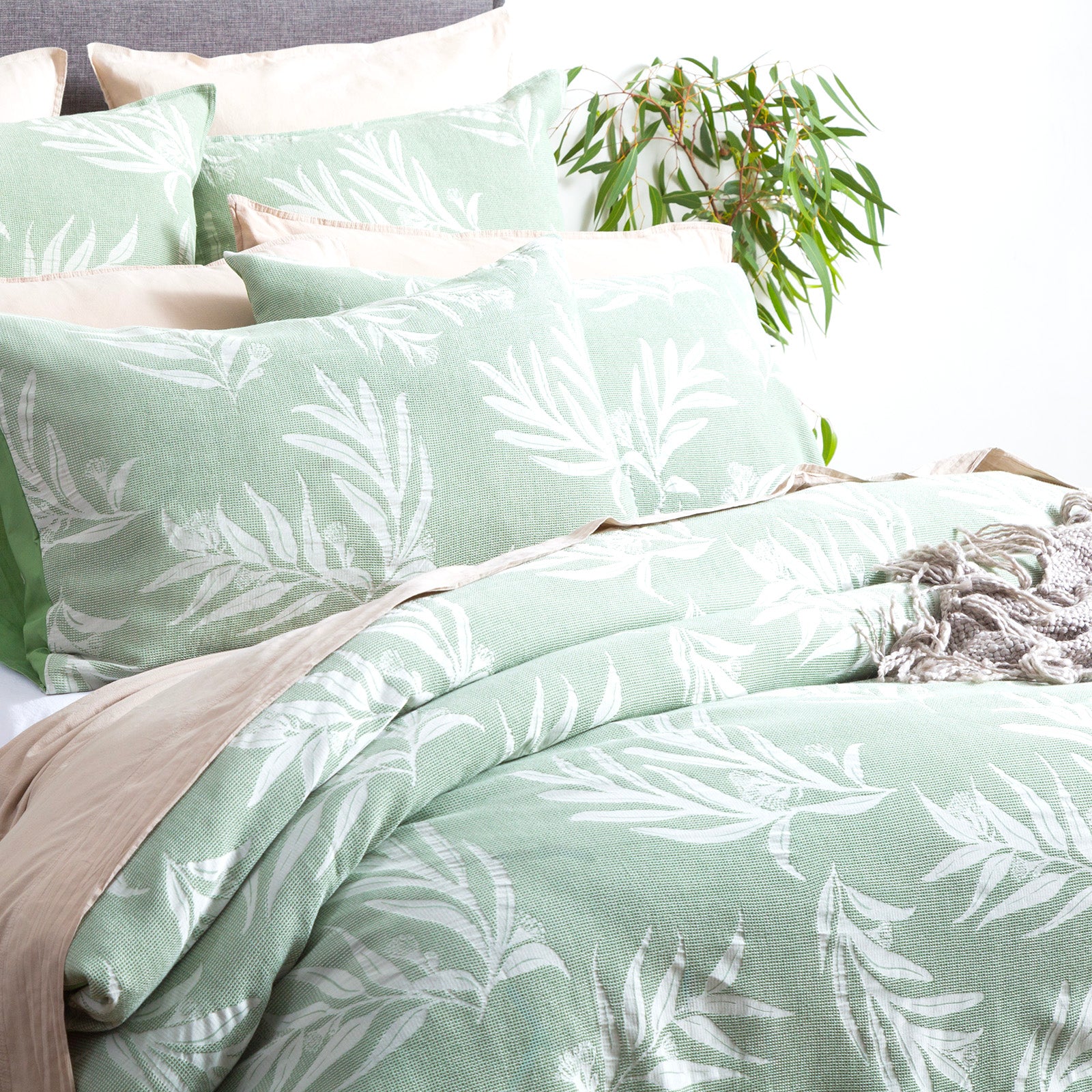 Renee Taylor Native Cotton Jacquard Quilt cover set Euro P/C Juniper
