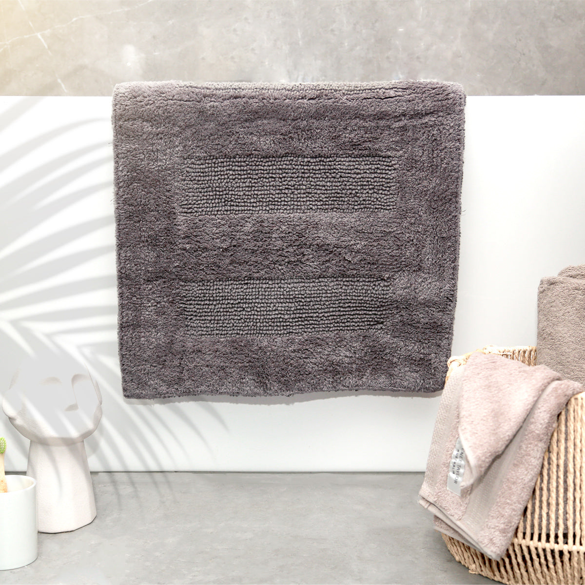 Renee Taylor Retreat Cotton Reversible Bath Mat 50 x 80 Cms Nickel