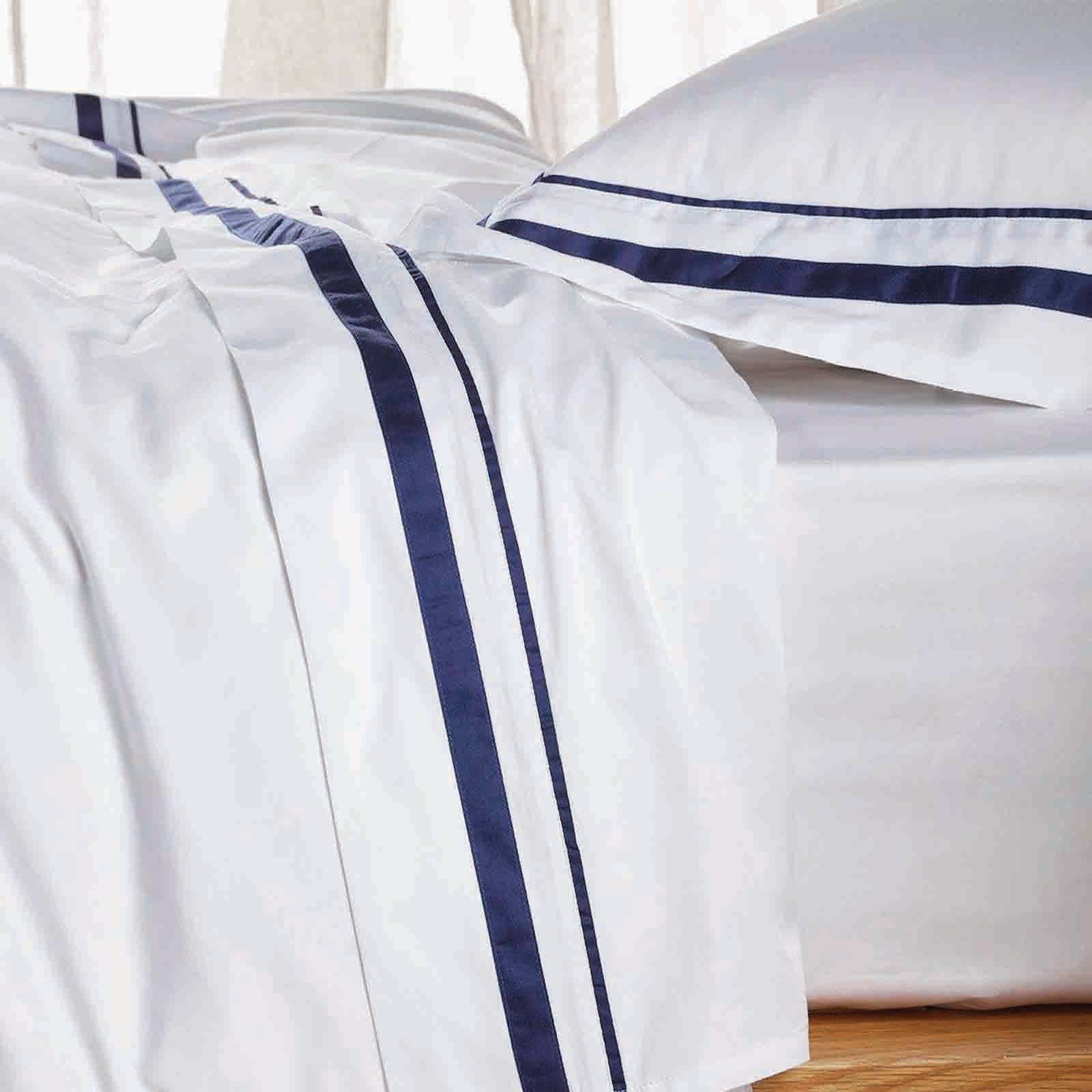 Renee Taylor Cloud 1000 TC Egyptian Cotton Sheet sets Deep Queen White Navy