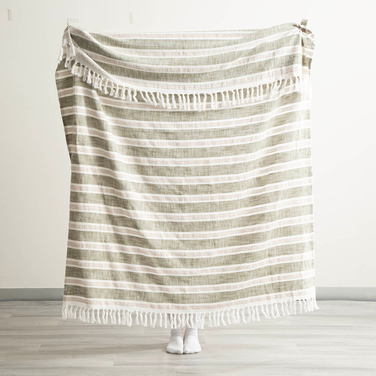 Renee Taylor Como Stone Washed Yarn-Dyed Stripe Throw — 130 x 170 cm - Juniper