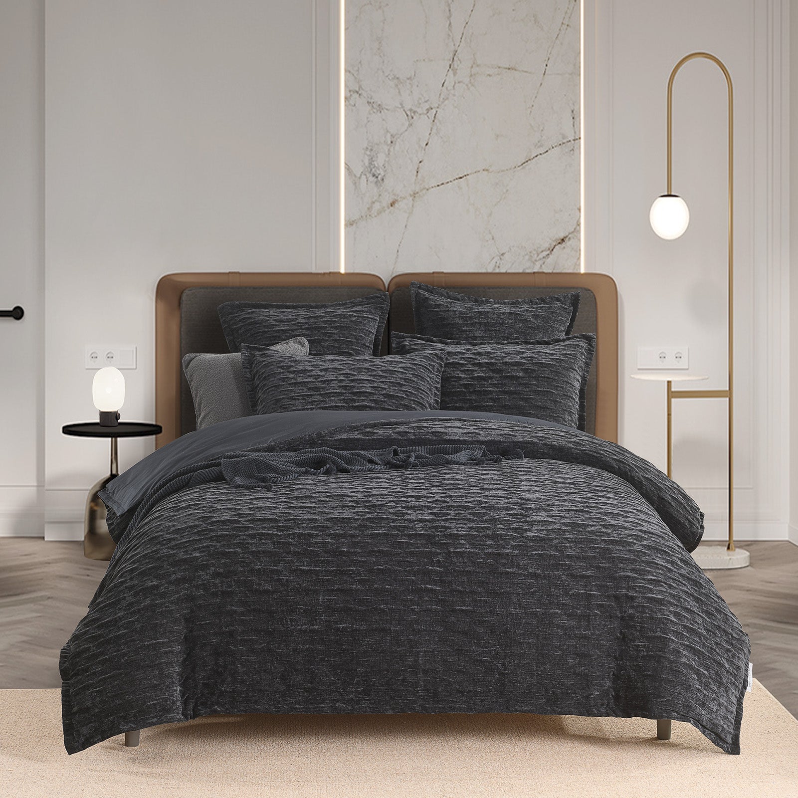 Renee Taylor Charlotte Jacquard Quilt Cover Set King Onyx