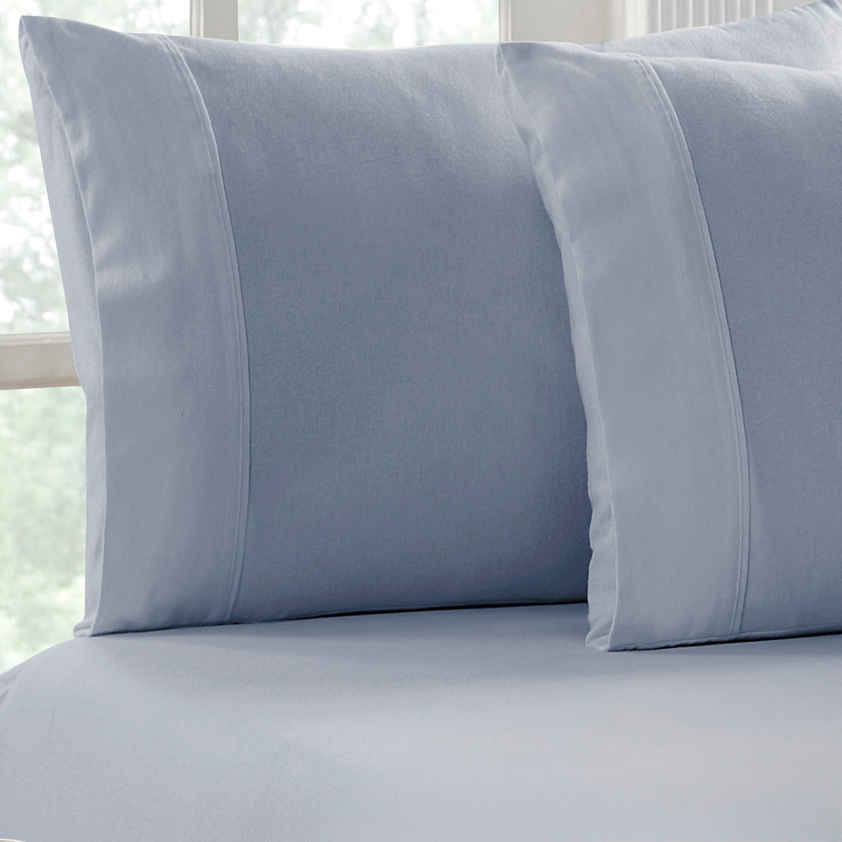 Park Avenue 175 GSM Egyptian Cotton Flannelette Fitted and Pillowcase Set - Queen Sky