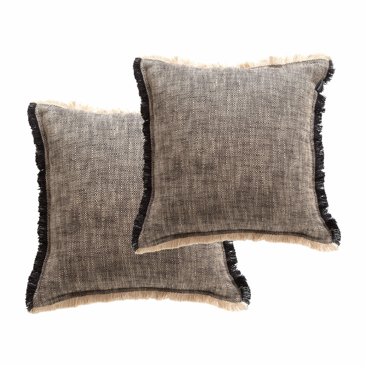 Renee Taylor Franco Stone Washed Yarn-Dyed Cushion Twin Pack — 50 x 50 cm - Coal - Feather Filled