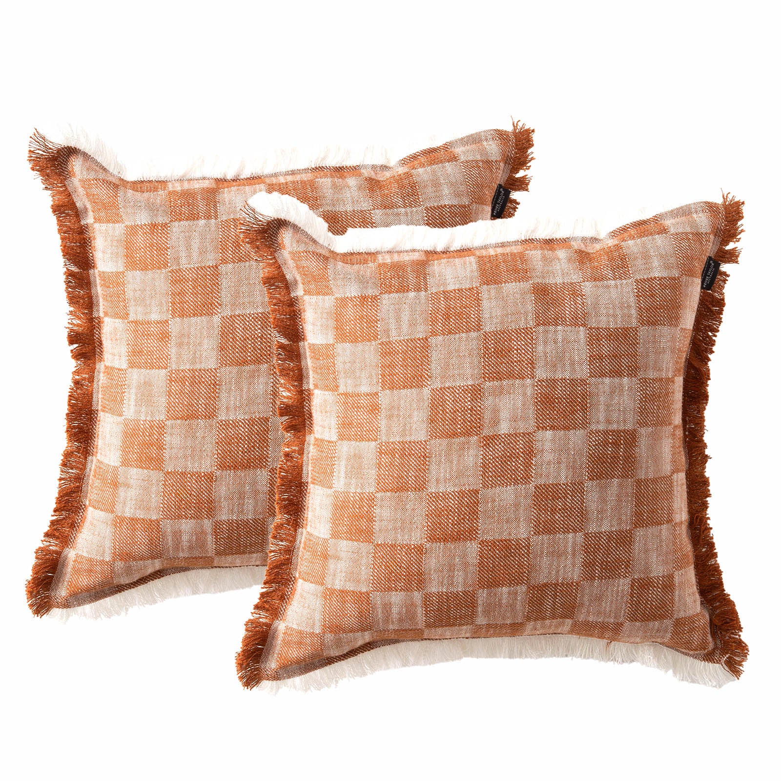 Renee Taylor Noah Checkered Stone washed Yarn-dyed Cushion Twin Pack 50 x 50 Cms Polyester Filled Terracotta