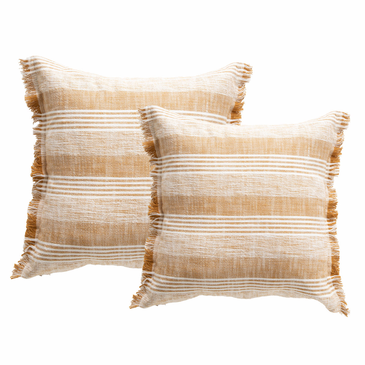 Renee Taylor Kent Stripe Stone Washed Yarn-Dyed Cushion Twin Pack — 50 x 50 cm - Gold - Feather Filled