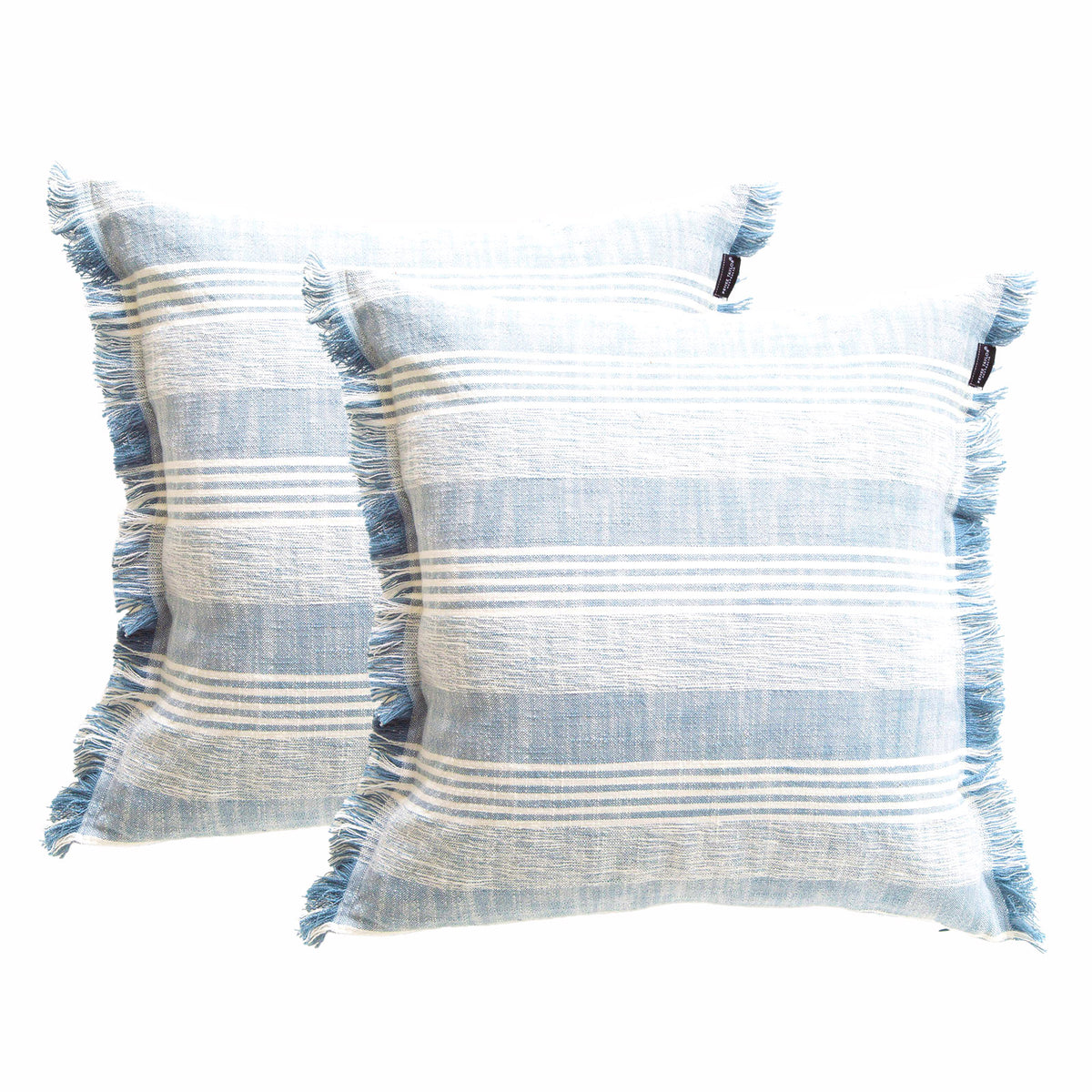 Renee Taylor Kent Stripe Stone Washed Yarn-Dyed Cushion Twin Pack — 50 x 50 cm - Ocean - Feather Filled