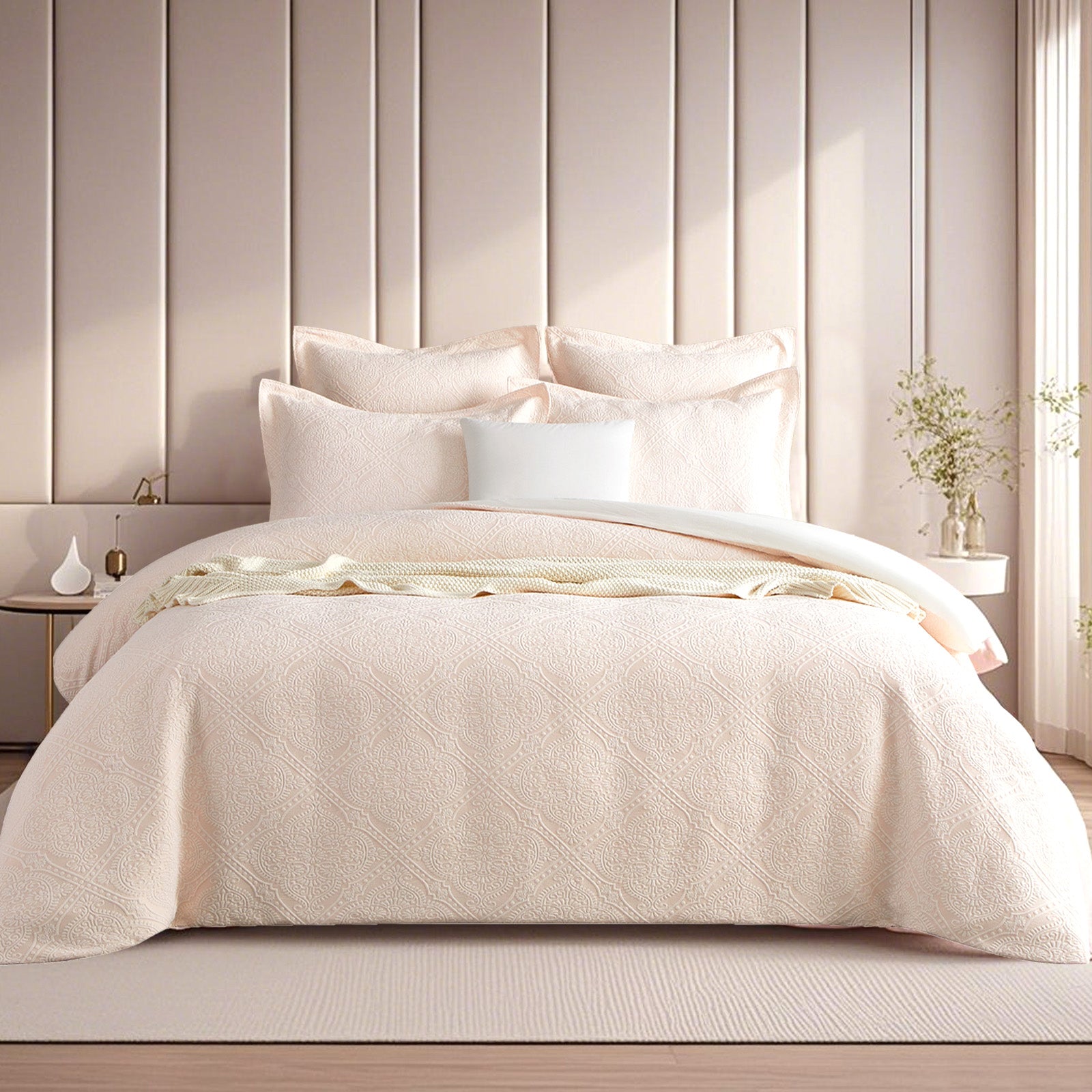 Renee Taylor Bella Jacquard Quilt Cover Set Super King Blush