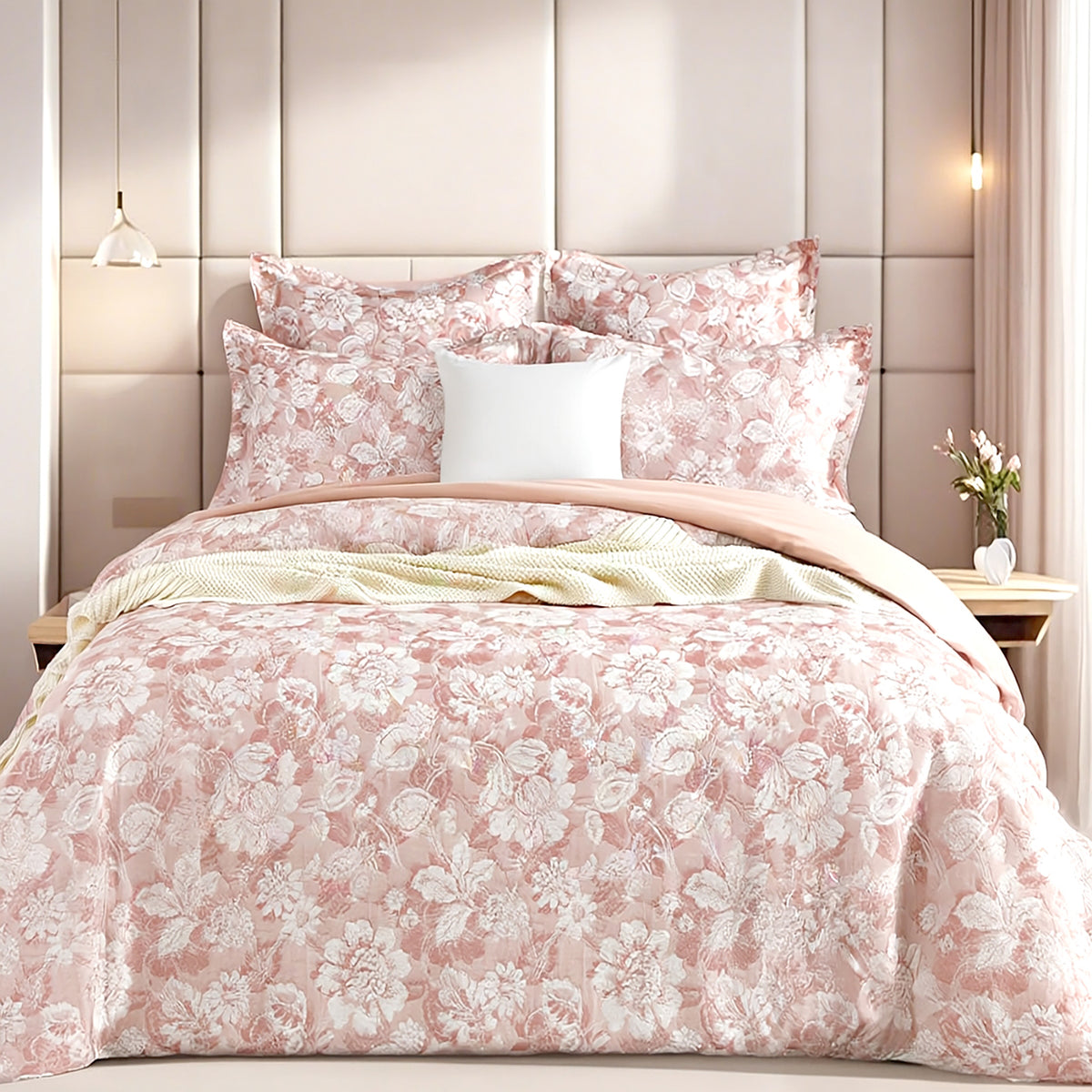 Renee Taylor Aura Jacquard Quilt Cover Set Queen Blush