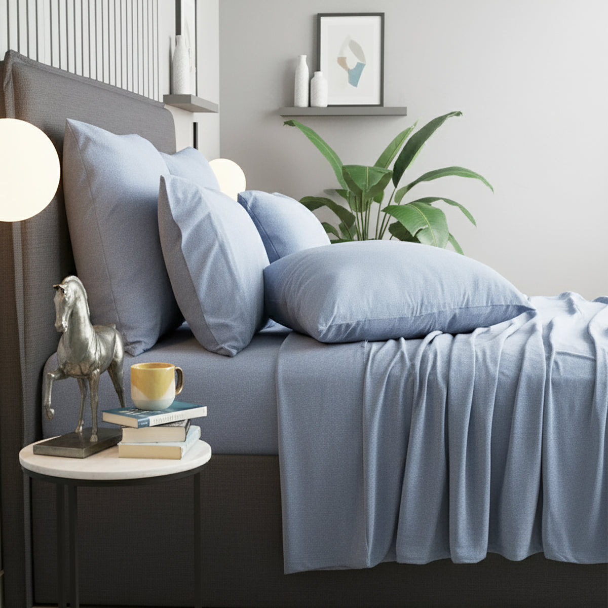 Renee Taylor Comfort T’s Organic Cotton Melange Jersey Sheet Set - King Single - Ink