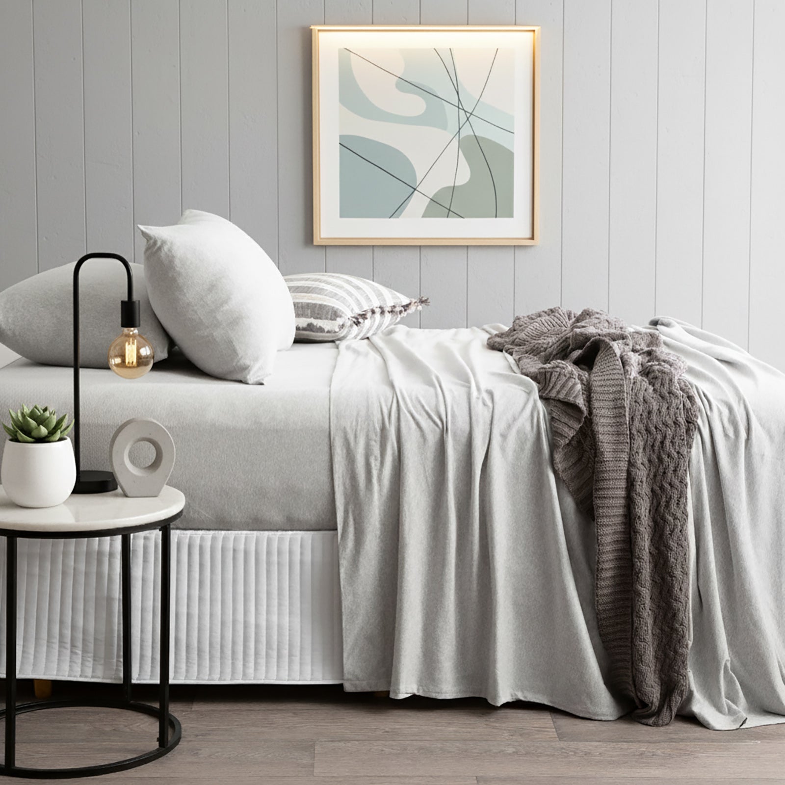 Renee Taylor Comfort T鈥檚 Organic Cotton Melange Jersey Sheet Set Long Single Grey Marle