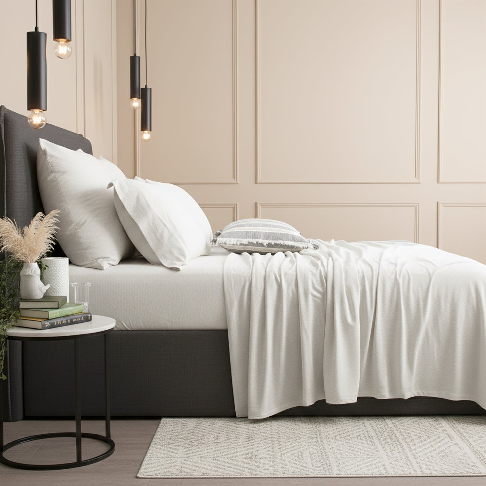 Renee Taylor Comfort T鈥檚 Organic Cotton Melange Jersey Sheet Set King Ecru