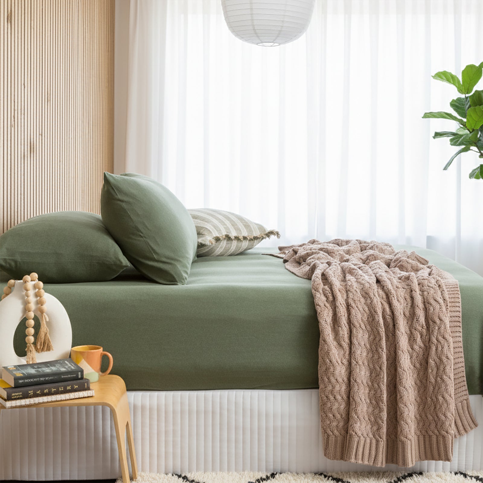 Renee Taylor Comfort T鈥檚 Organic Melange Jersey Fitted & Pillowcase - No Flat Sheet Long Single Olive