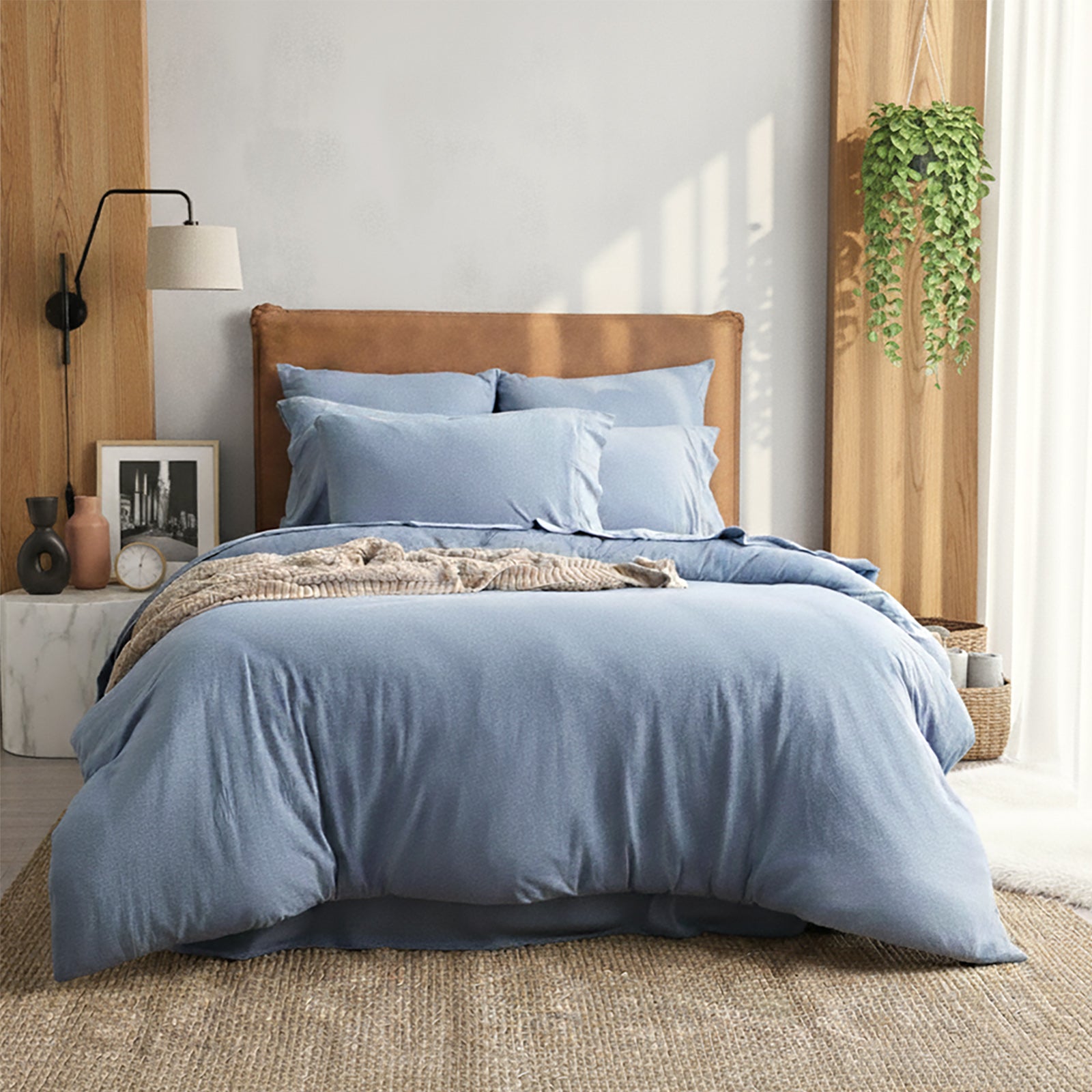 Renee Taylor Comfort T鈥檚 Organic Cotton Melange Jersey Quilt Cover Set Queen Ink