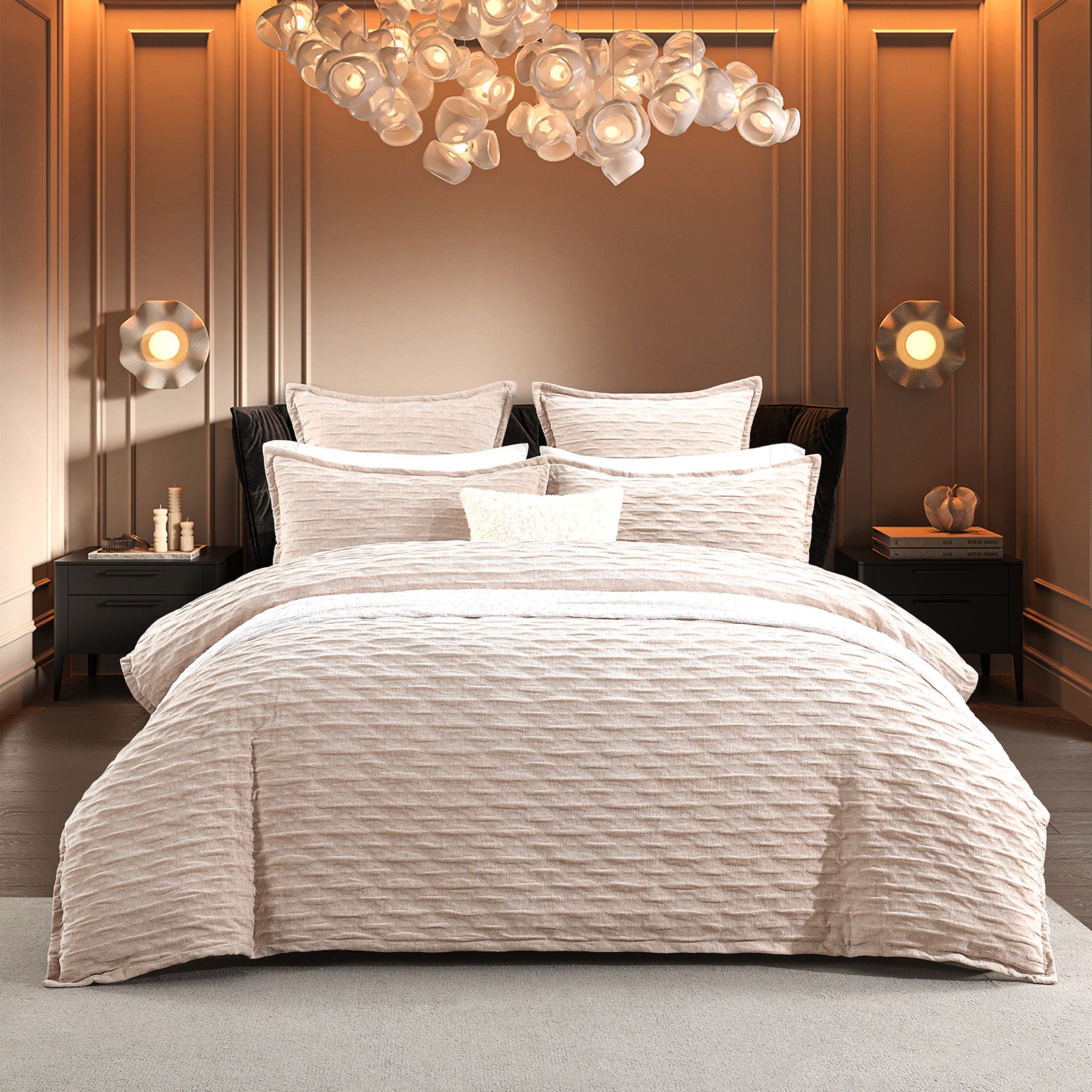 Renee Taylor Marley Jacquard Quilt Cover Set Super King Champagne