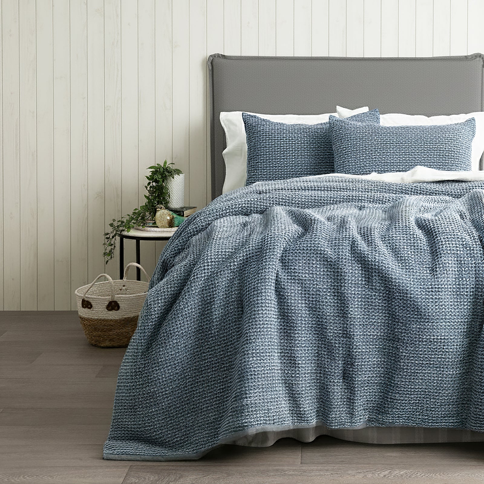 Cloud Linen Boronia Stone Washed Cotton Waffle Comforter Set King/Super King Denim