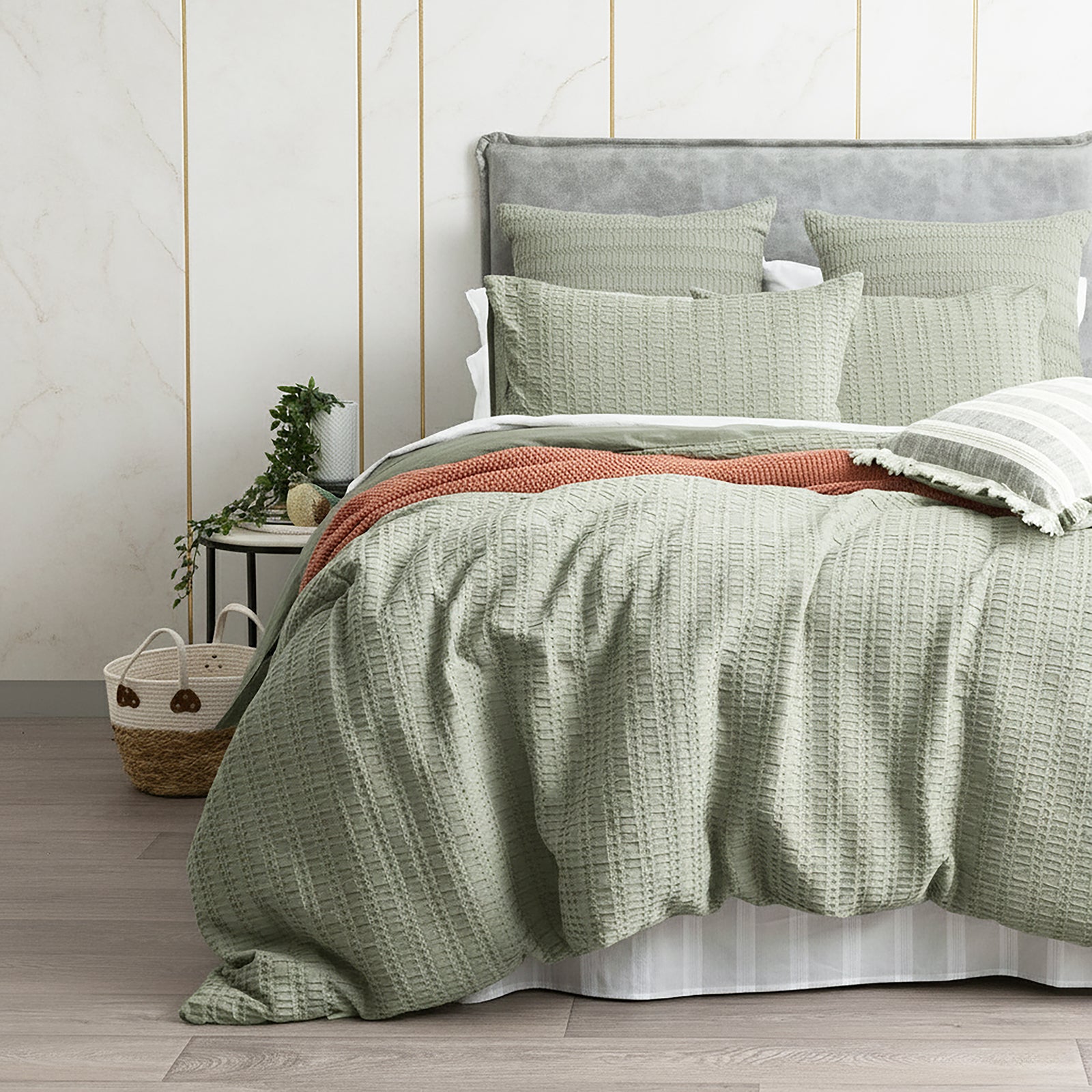 Cloud Linen Celeste Seersucker Cotton Waffle Euro P/Case Sage