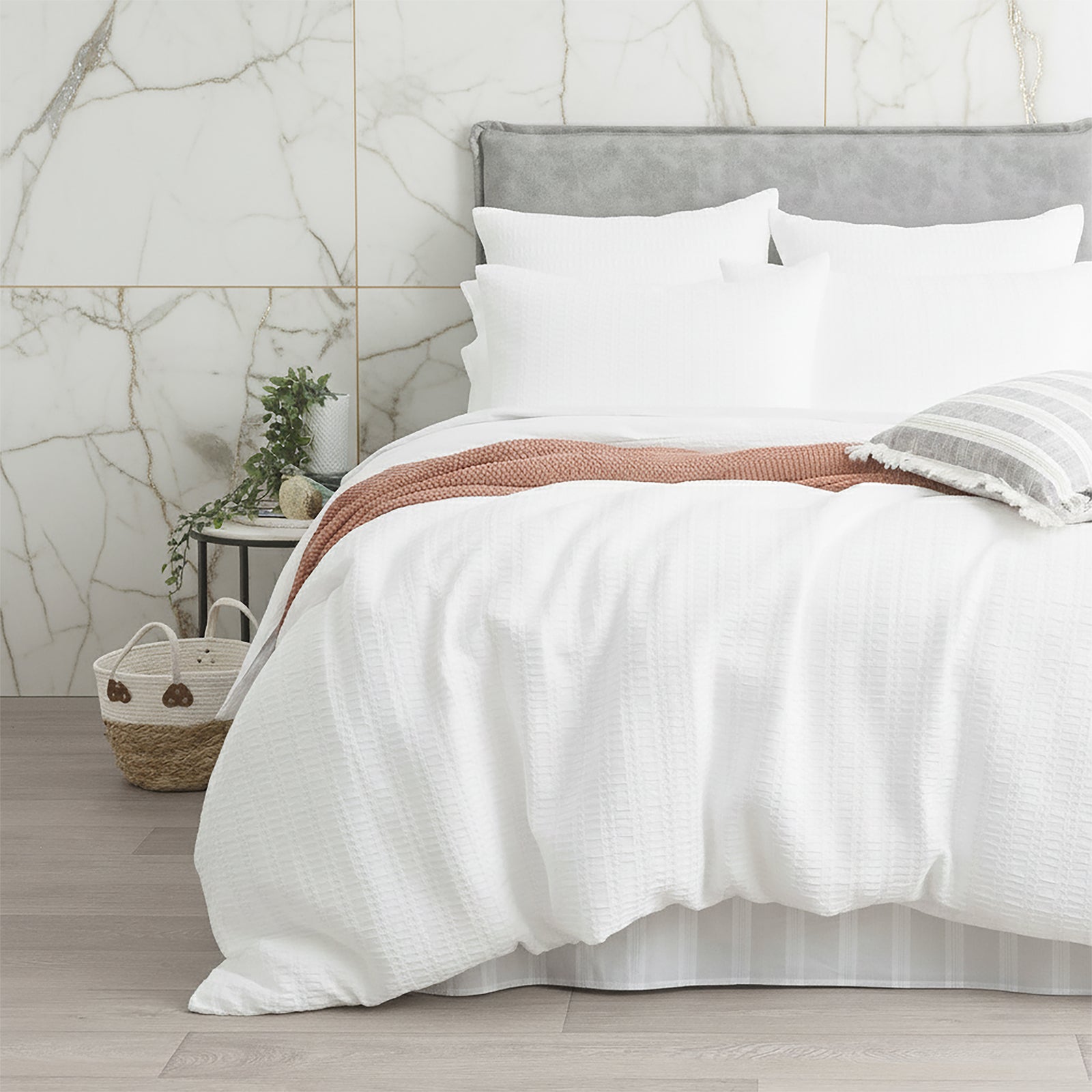 Cloud Linen Celeste Seersucker Cotton Waffle Quilt Cover Set Queen Ivory