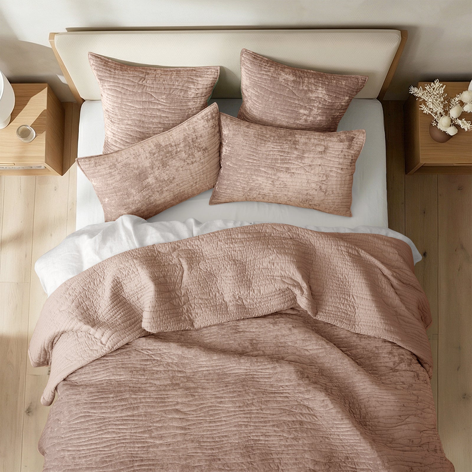 Renee Taylor Blake Velvet Coverlet Set Single/Double Wood