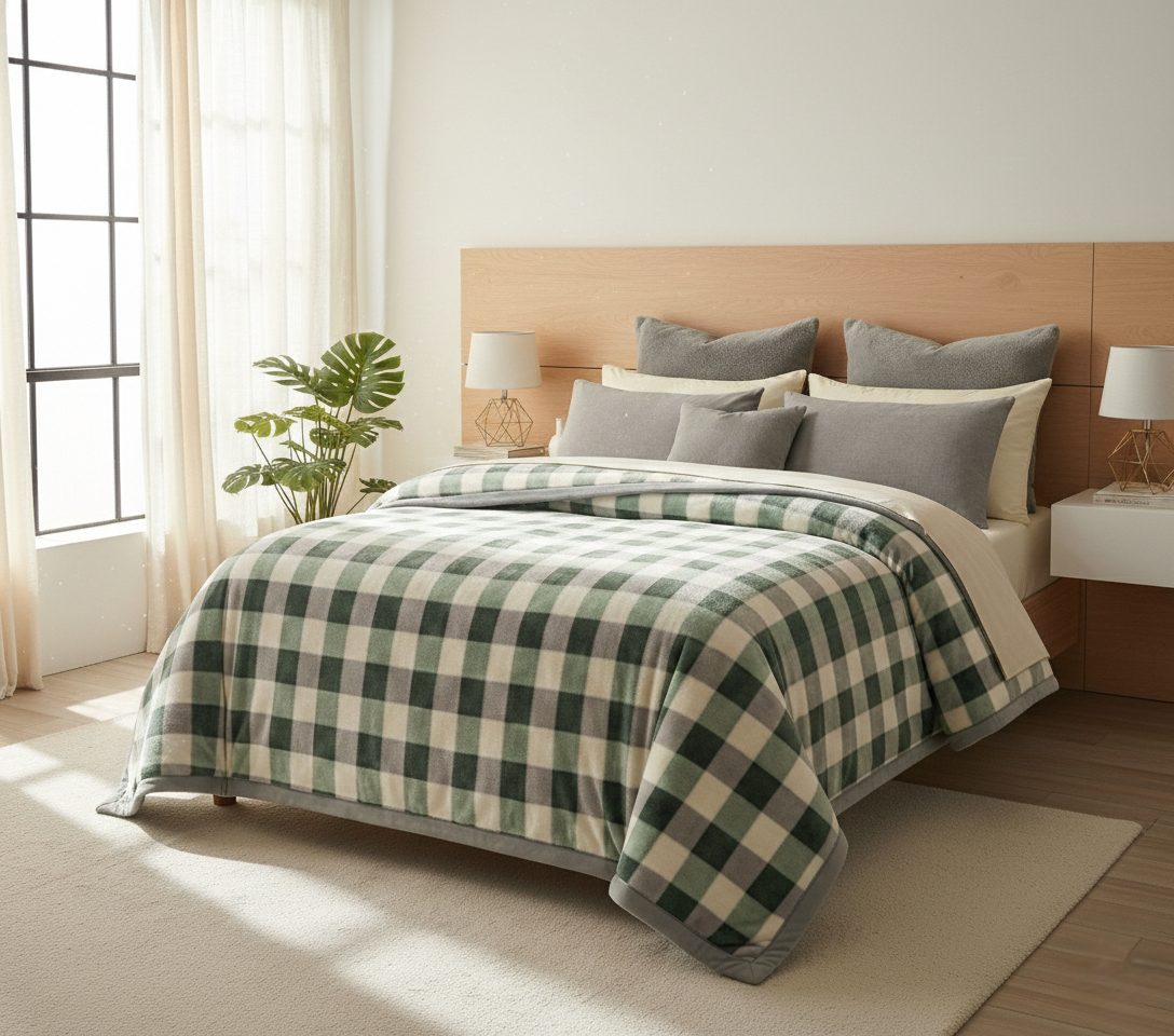 Renee Taylor 100 % Acrylic Super Soft Heavy Weight Printed Mink Blanket 220 x 240 Cms Check