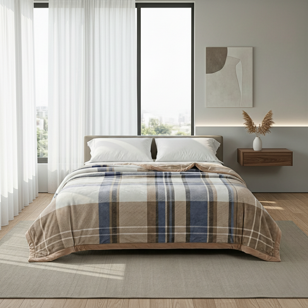 Renee Taylor 100 % Acrylic Super Soft Heavy Weight Printed Mink Blanket 220 x 240 Cms Grid