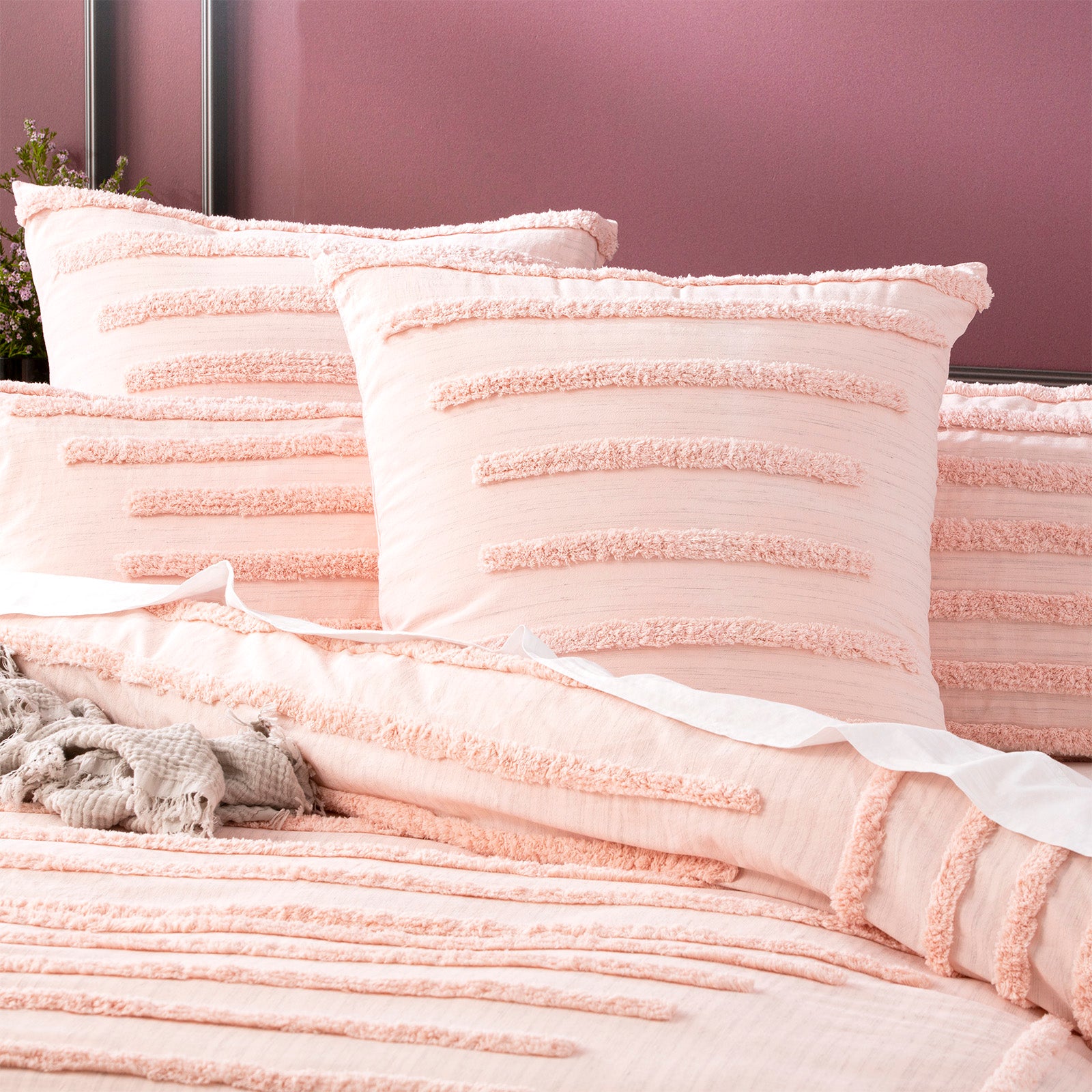 Renee Taylor Classic Cotton Vintage washed Tufted Quilt Cover set King Blush