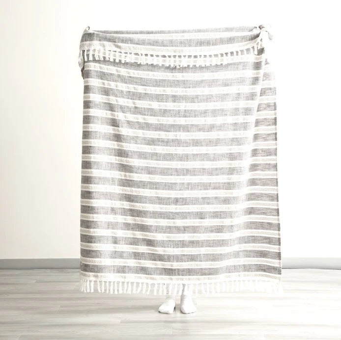Renee Taylor Como Stone Washed Yarn-Dyed Stripe Throw 130 x 170 cms Onyx