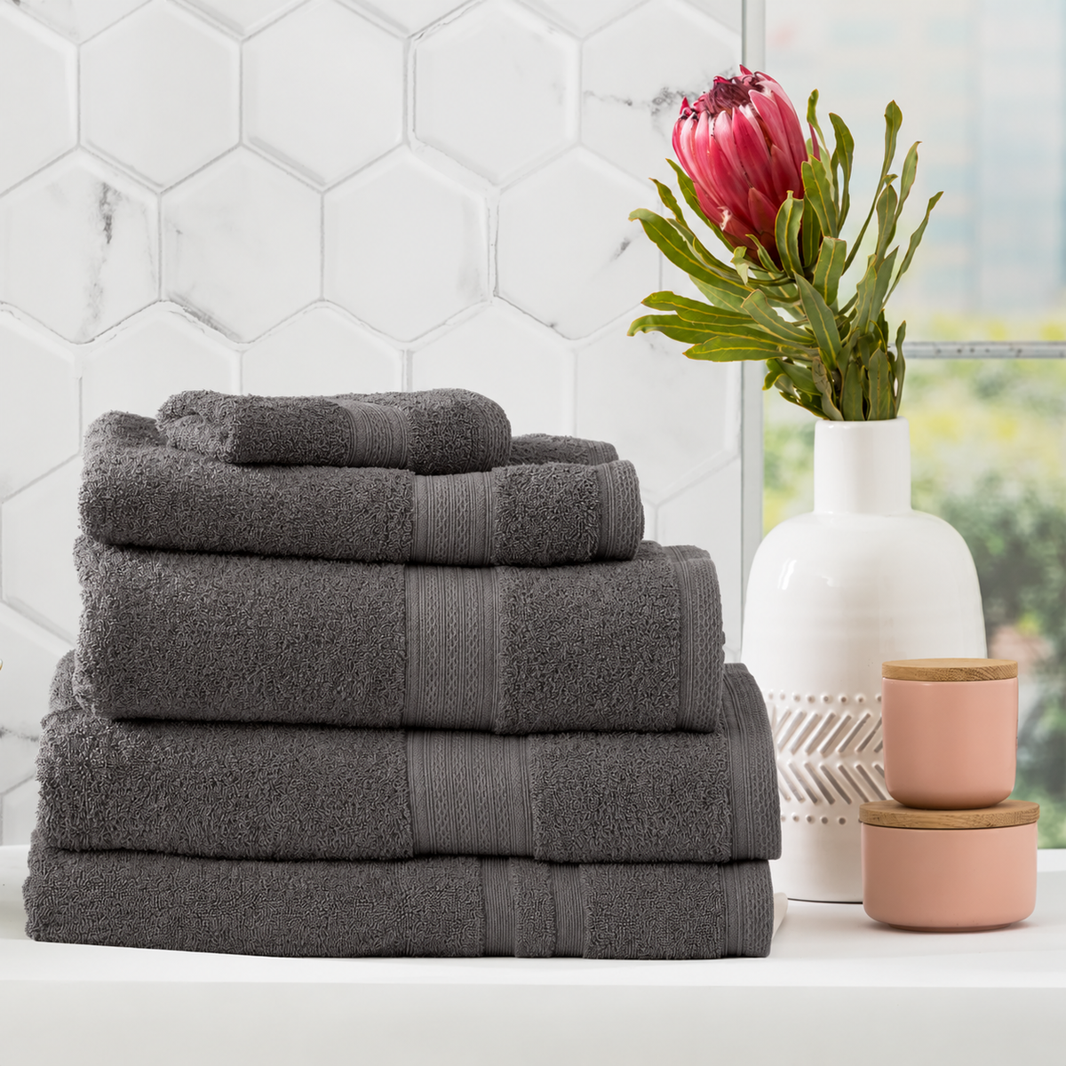 Renee Taylor Stella 650 GSM Super Soft Bamboo Cotton 5 Piece Charcoal