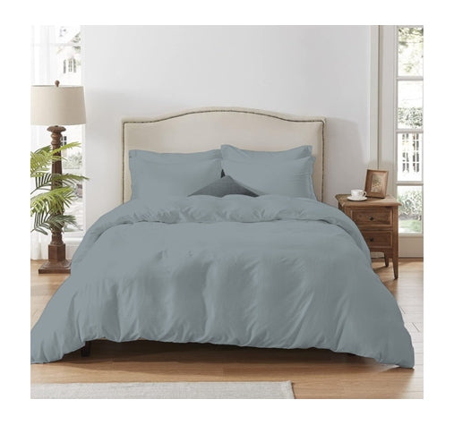 250 thread count cotton and polyester blend fitted sheet with pillowcase in single, double, queen and king in grey