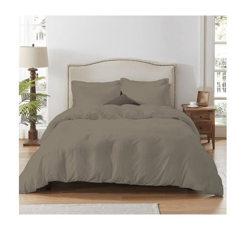 250 thread count cotton and polyester blend fitted sheet with pillowcase in single, double, queen and king in mushroom brown