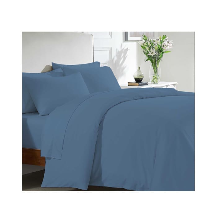 Revive Living Vintage Washed 100% Cotton Sheet Set with fitted sheet, flat sheet and pillowcases for Single, Double, King, Queen, and Super King beds in blue