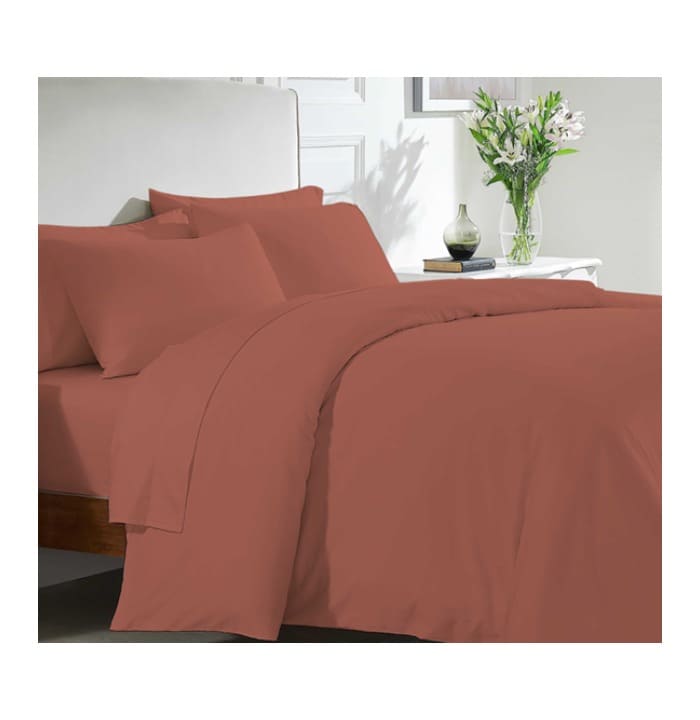 Revive Living Vintage Washed 100% Cotton Sheet Set with fitted sheet, flat sheet and pillowcases for Single, Double, King, Queen, and Super King beds in Brick Orange/Red