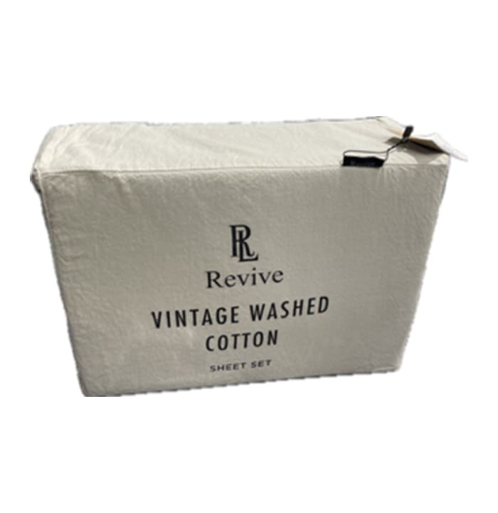 Vintage washed 100% Cotton sheet set with fitted sheet, flat sheet and pillowcases in linen for king, queen, double, mega queen and mega king