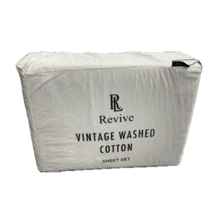 Vintage washed 100% Cotton sheet set with fitted sheet, flat sheet and pillowcases in white for king, queen, double, king single and single
