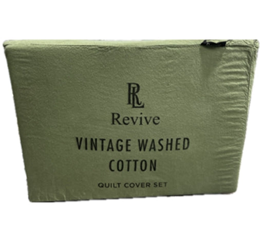 Revive Living Vintage Washed 100% Cotton Quilt Cover set available in Single, Double, Queen, King and Super King in Green