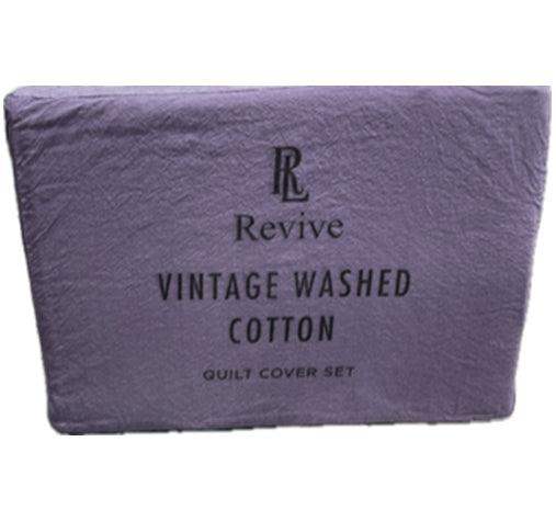 Revive Living Vintage Washed 100% Cotton Quilt Cover set available in Single, Double, Queen, King and Super King in Purple