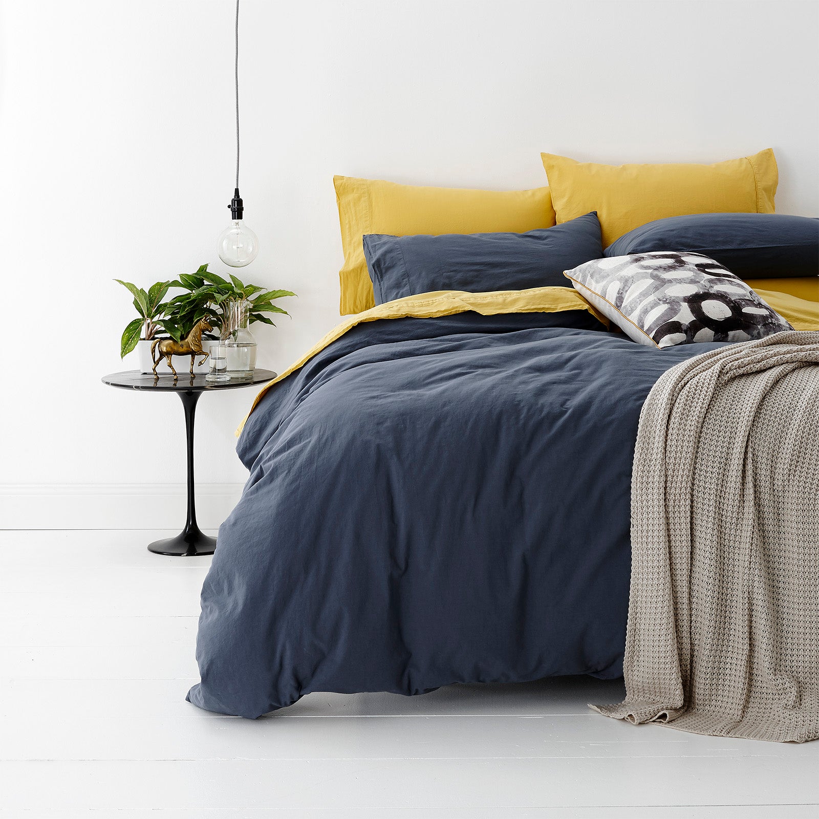 Park Avenue European Vintage Washed Cotton Quilt Cover Set Super King Blue