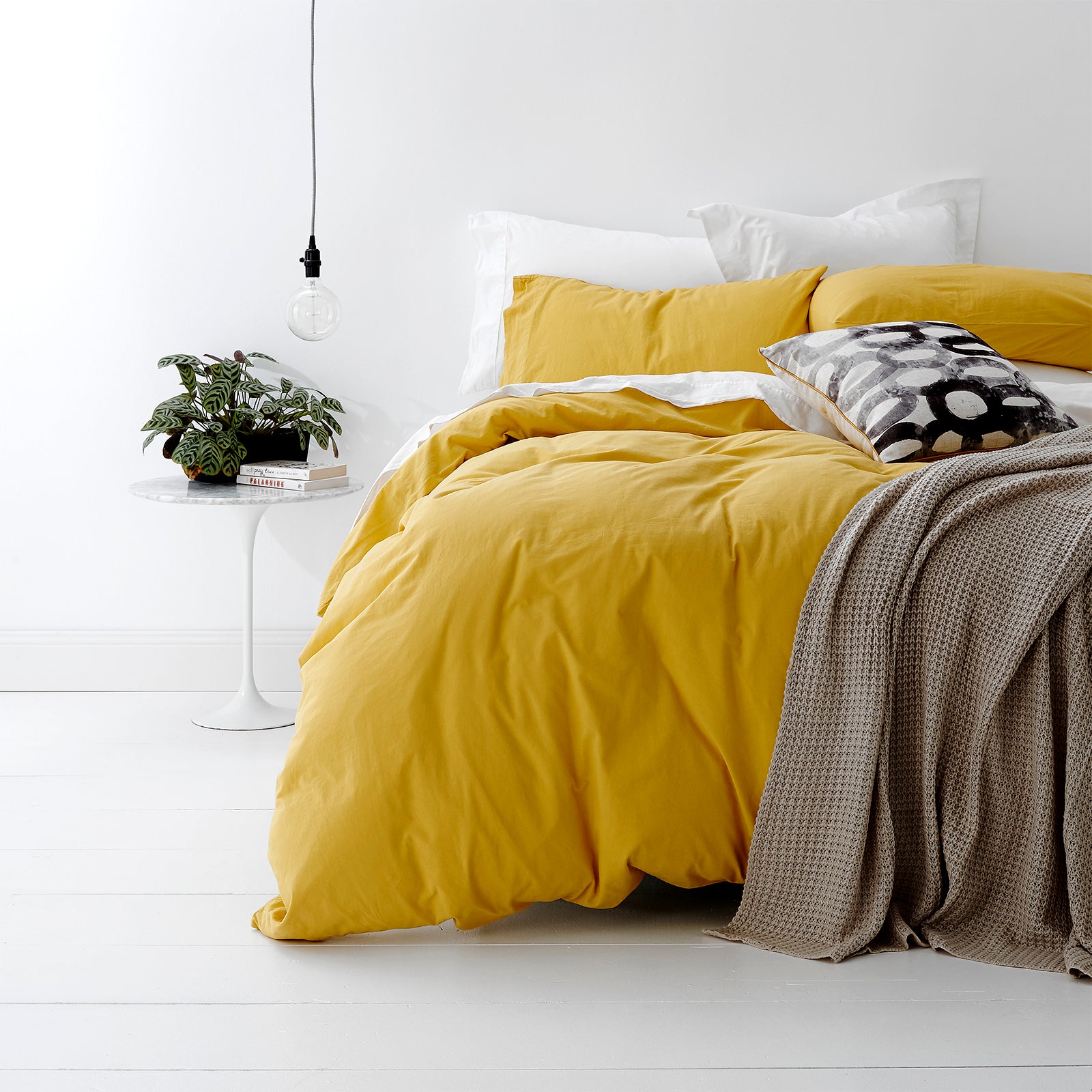 Park Avenue European Vintage Washed Cotton Quilt Cover Set Super King Misted Yellow