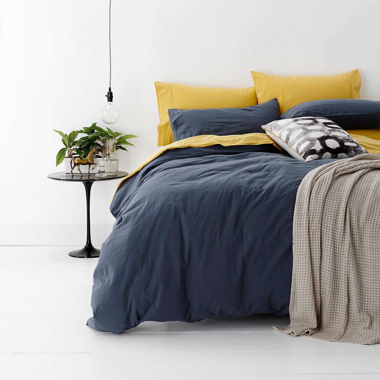 Park Avenue European Vintage Washed Cotton Quilt Cover Set Super King Blue