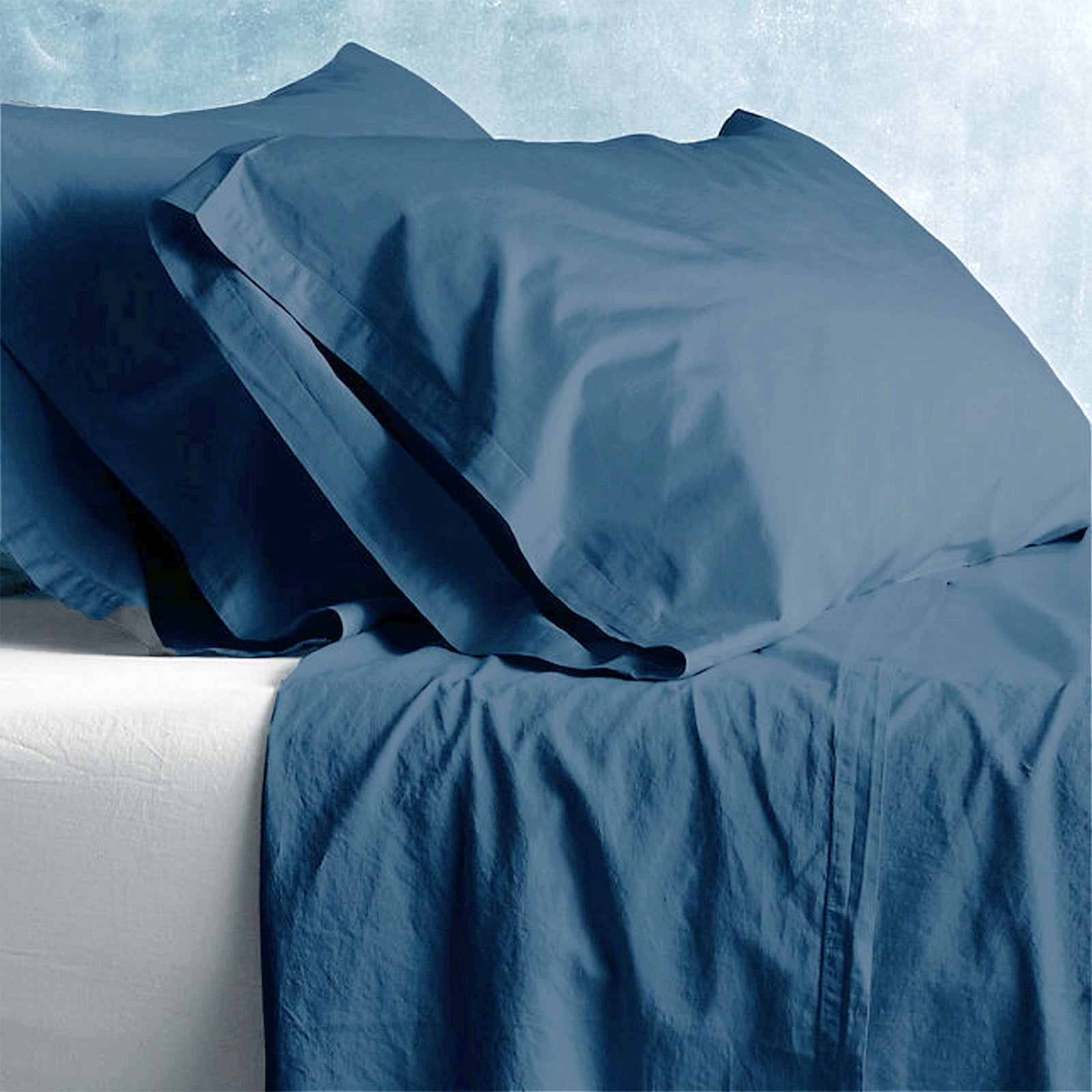 Park Avenue European Vintage Washed Cotton Sheet sets Double Blue