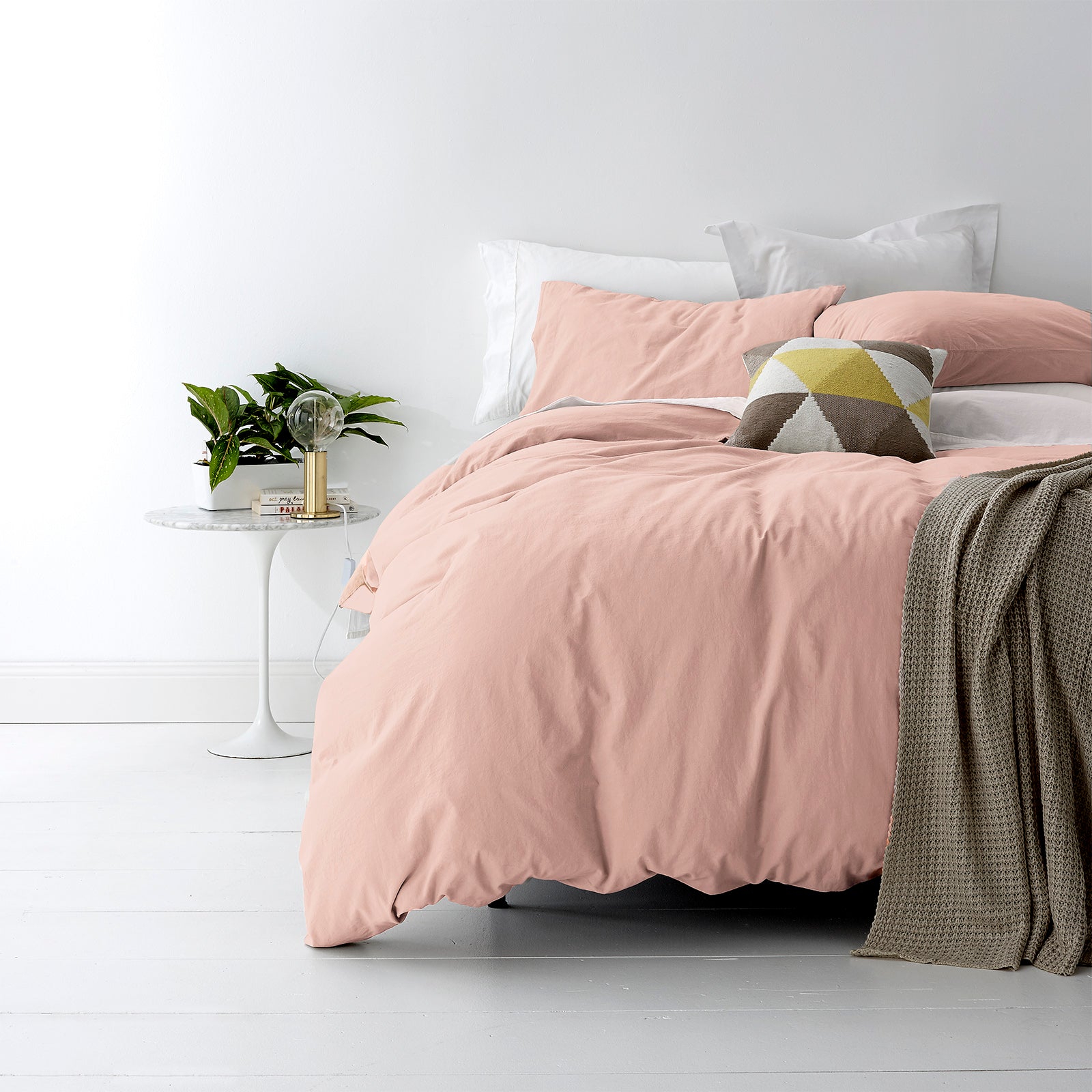 Park Avenue European Vintage Washed Cotton Quilt Cover Set Super King Blush