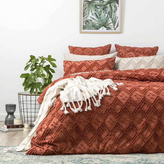 Park Avenue Medallion cotton Vintage washed Tufted Quilt Cover set Queen Auburn