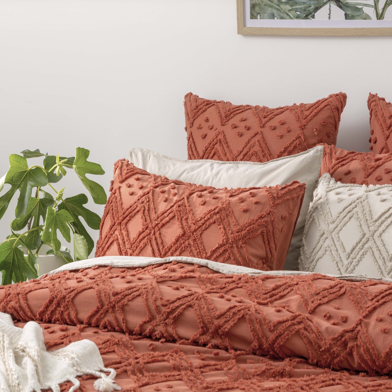 Park Avenue Medallion cotton Vintage washed Tufted Quilt Cover set super King Auburn