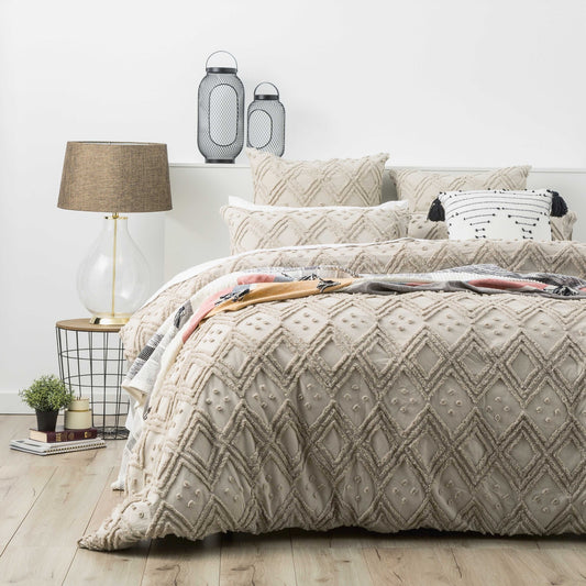 Park Avenue Medallion cotton Vintage washed Tufted Quilt Cover set Queen Stone